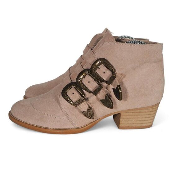 Musse & Cloud Light Pink Western Style Buckle Ankle Boots Women's 7-7.5 - Picture 2 of 11